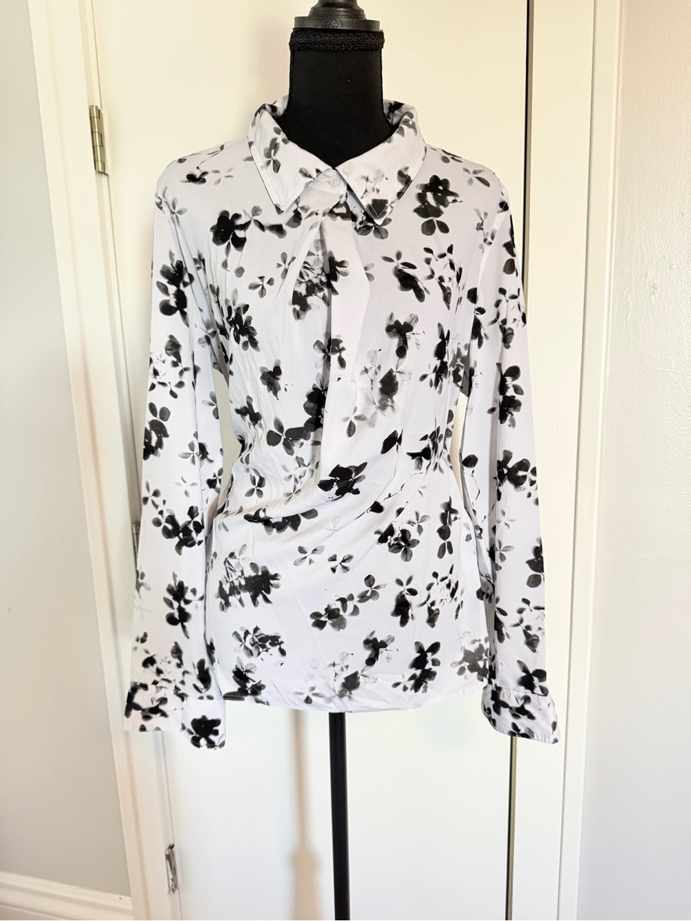 Calvin Klein White Button-Down Shirt with Black Floral Print